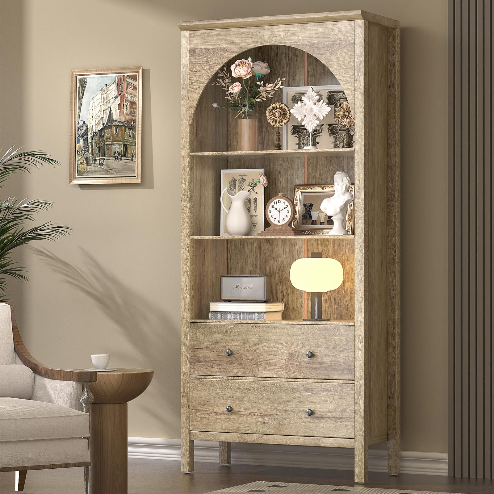 Amazon.com: Saudism Arched Bookcase, Oak Arched Cabinet with